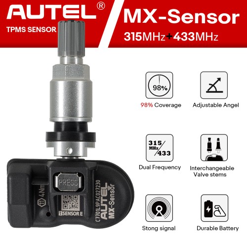 Autel TPMS Sensor MX-Sensor 433/315MHz  2 IN 1 Metal Head 4pcs/Lot